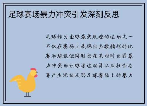 足球赛场暴力冲突引发深刻反思 足球赛场暴力冲突引发深刻反思